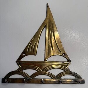 Vintage Brass Sailboat Key Holder Nautical 7 1/2" x 7" Interpur Taiwan Beach